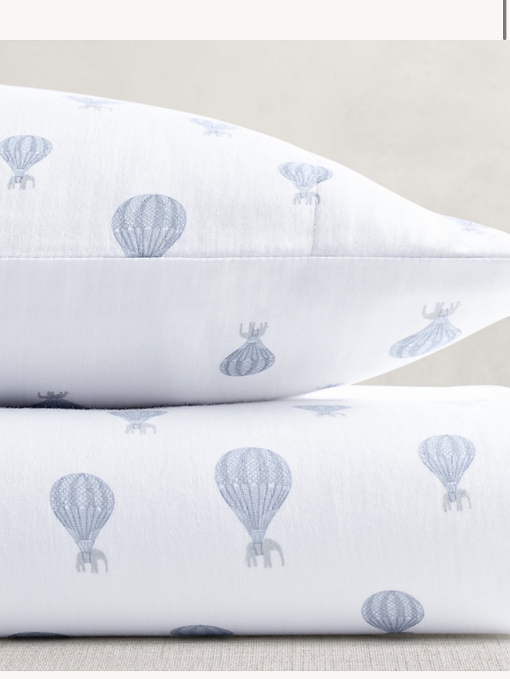 Restoration Hardware sheet and pillowcase with Light Blue Hot Air Balloon Print